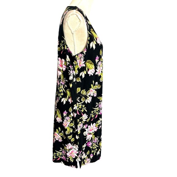J.Jill Wearever Collection Black Floral Rayon Stretch Sleeveless Dress Womens  M - Picture 5 of 8